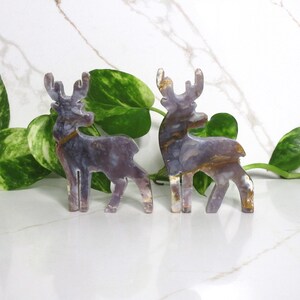 Purple Chalcedony Crystal Deer Carving – Hand Carved Stone Reindeer Figurine, Animal Lover Gift image 4