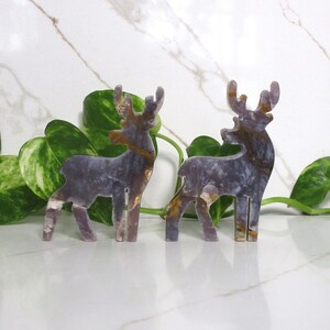 Purple Chalcedony Crystal Deer Carving – Hand Carved Stone Reindeer Figurine, Animal Lover Gift image 2