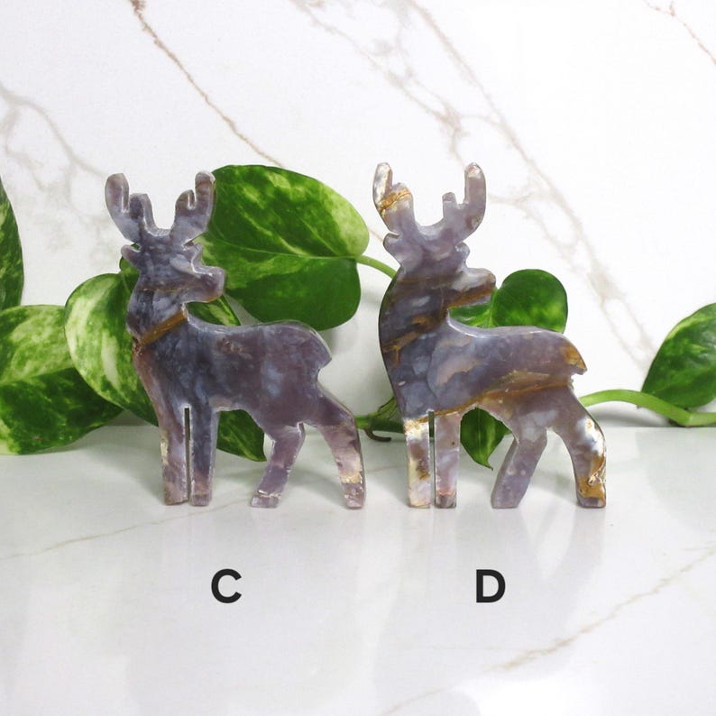 Purple Chalcedony Crystal Deer Carving – Hand Carved Stone Reindeer Figurine, Animal Lover Gift image 9