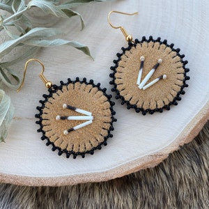 Golden Three Quill Round • Beaded Earrings