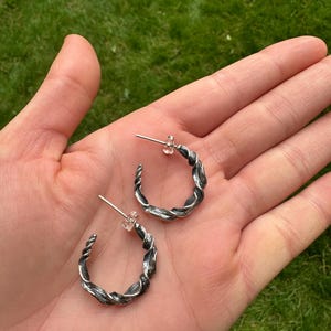 Vintage Design Silver Twisted Hoop Earrings