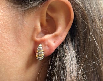 Two-Tone Spiral Stud Earrings: 925 Silver & Gold Plated