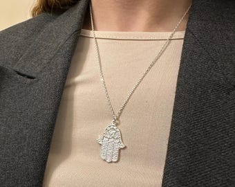 Silver Hamsa Hand Pendant – Fatima Hand Jewelry for Women & Men
