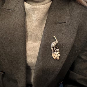 Oxidized Silver Peacock Brooch