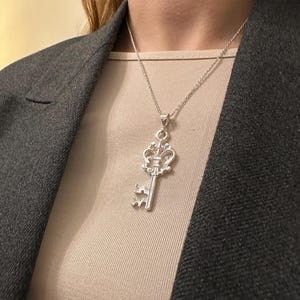Sterling Silver Key Pendant Necklace - Vintage Style Key Jewelry - 925 Silver Key Charm Gift