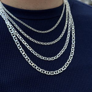 925 Sterling Silver Flat Mariner Chain Necklace | Bar Link Chain for Men and Women | Thick Unisex Silver Necklace | Layering Jewelry