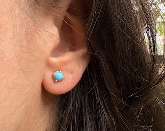 Turquoise Stud Earrings – 925 Sterling Silver – Dainty Blue Earrings – Minimalist Gift for Her