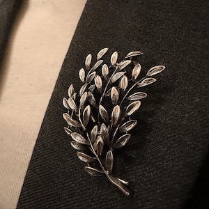 Oxidized Silver Olive Branch Brooch