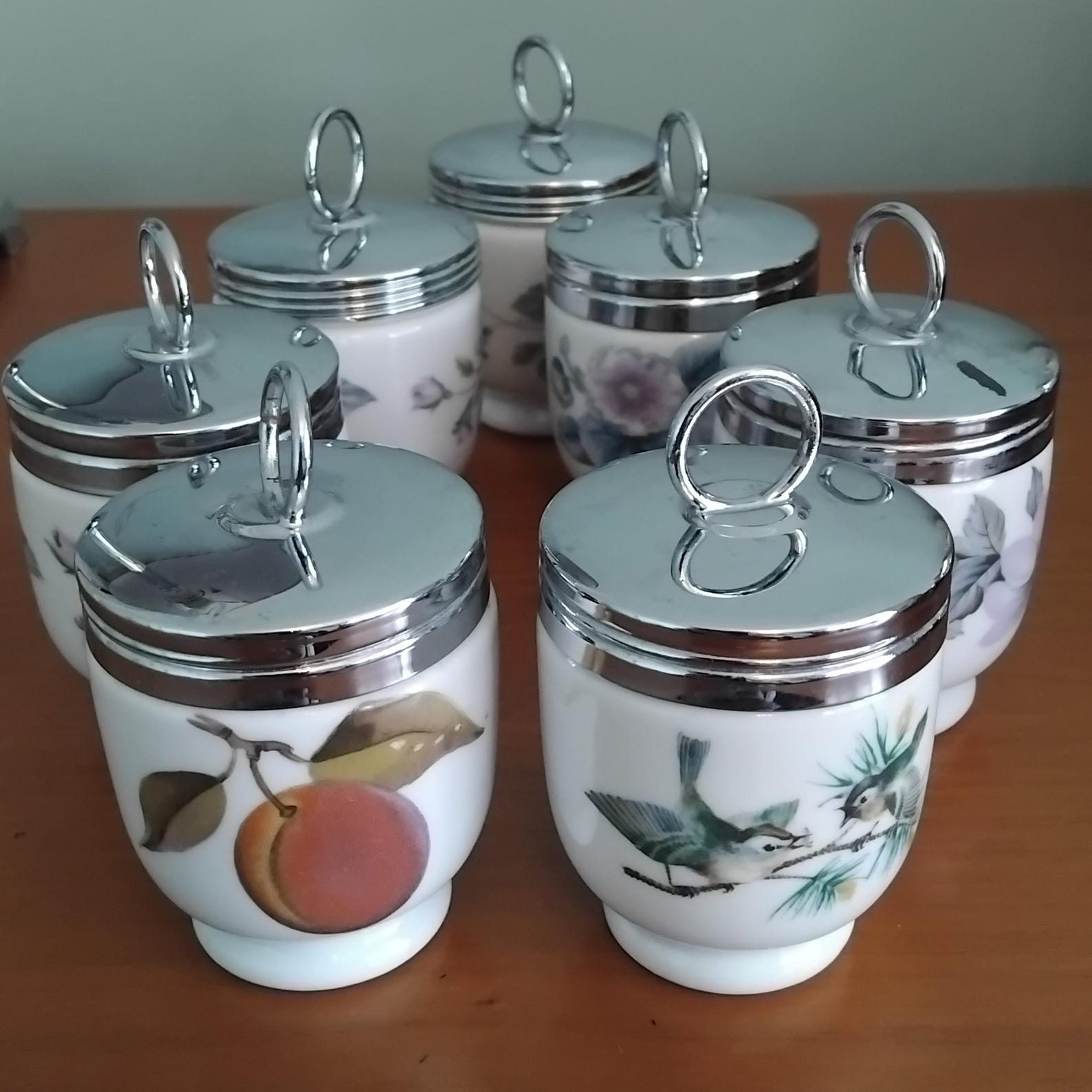 Vintage Royal Worcester porcelain standard or king size egg coddlers.