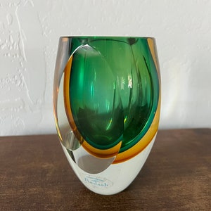 Handmade Badash Crystal Art Glass / Vase, Green and Yellow