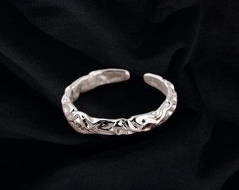 Crumpled Silver Open Ring