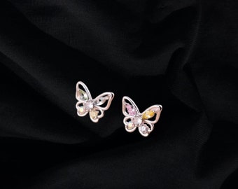 Pendientes de mariposa de cristal y gemas