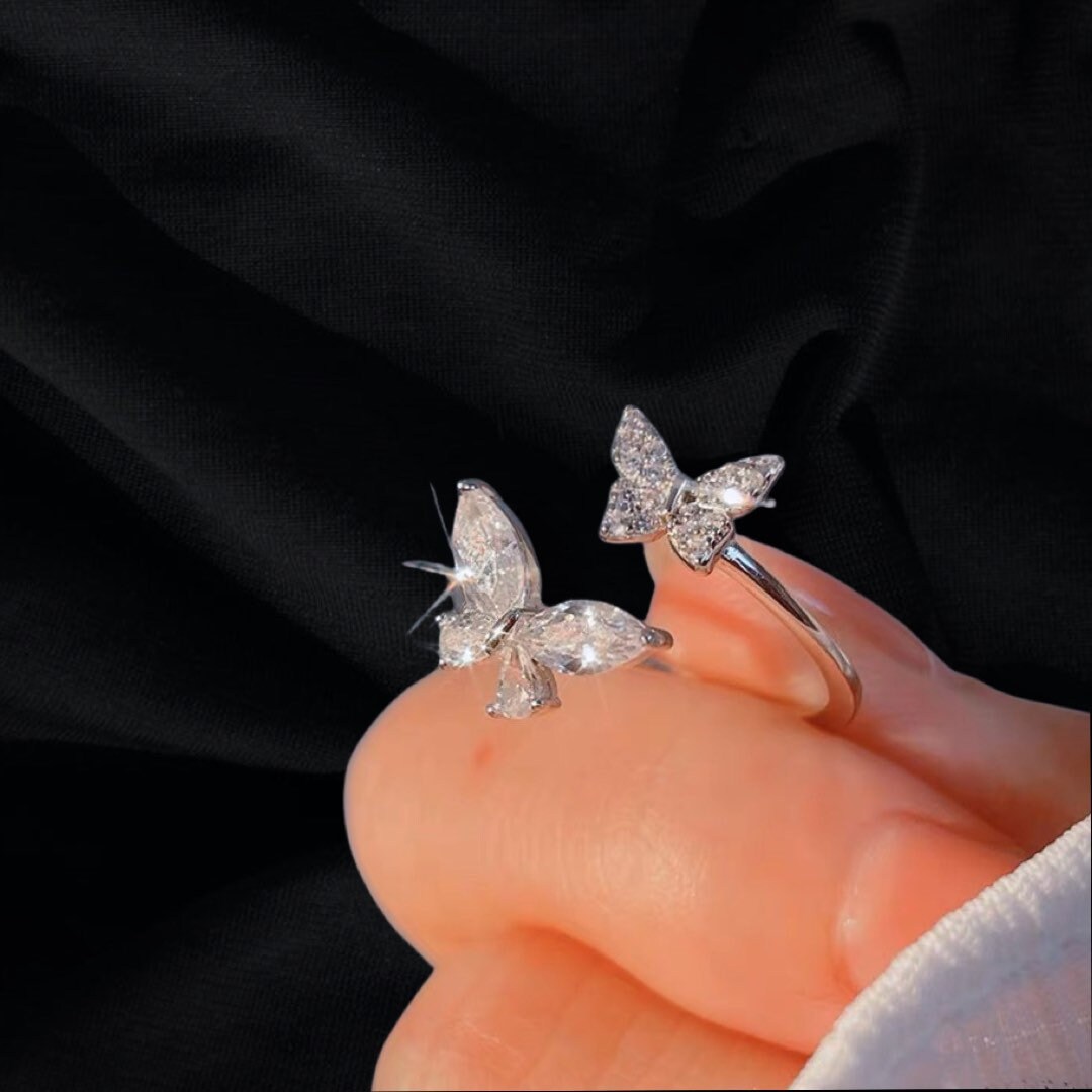 Diamond Butterfly Open Ring, Instagram Trendy Jewelry, Insta Inspo TikTok Fashion Style, Internet Trends, Gift for Girlfriend, Friend Gift