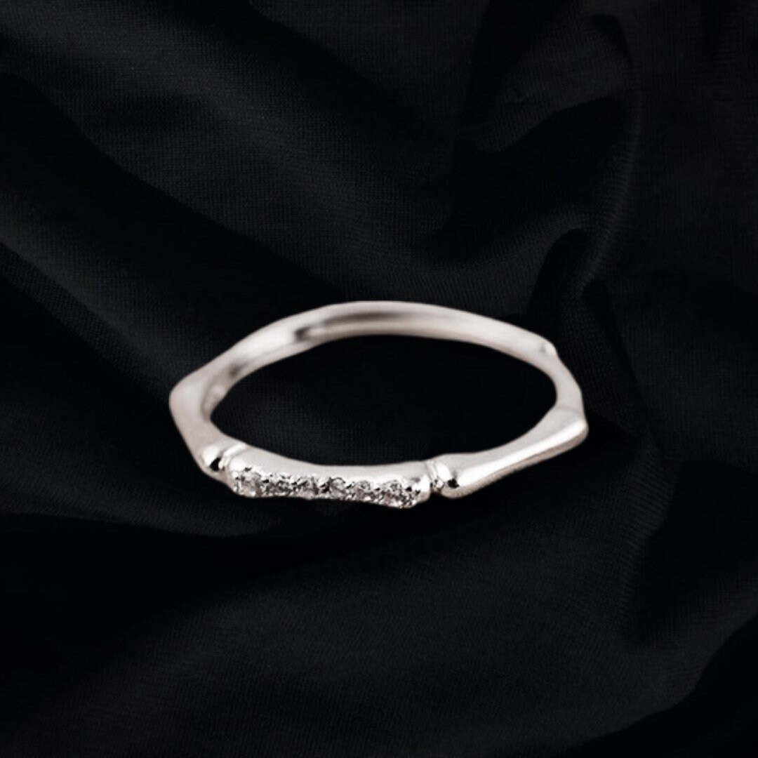 ★47bag ★ 925 Silver Bamboo Diamond Ring 664069 Bamboo Signature Diamond Ring -JOSHINY