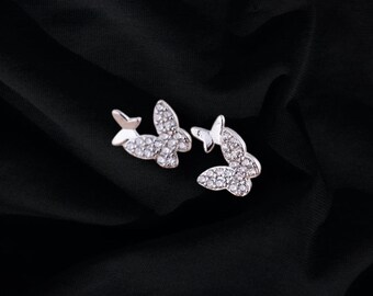 Pendientes de diamantes con doble mariposa