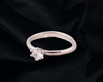 Diamond Solitaire Silver Ring
