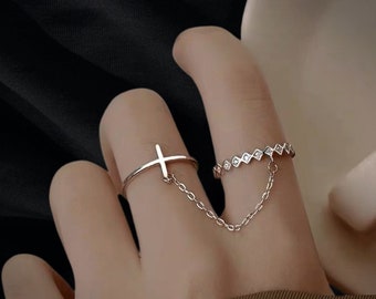 Cross and Diamond Chained Double Ring
