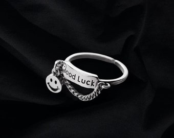 Good Luck Chained Smiley Face Ring