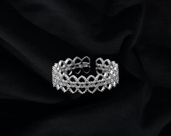 Anillo de plata con encaje metálico, joyería de moda para Instagram, inspiración para TikTok, tendencias de internet, regalo para novia, regalo para amiga