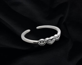 Anillo de plata con emojis, joyería de moda para Instagram, inspiración para TikTok, tendencias de internet, regalo para novia, regalo para amiga