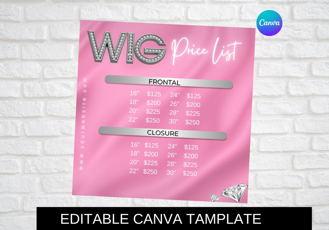 Wig Price List, Wig Pricelist, Hair Price List, Appointment Flyer