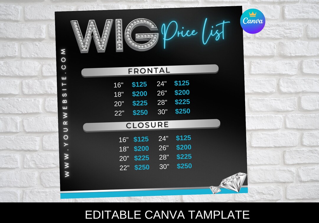 Wig Price List Wig Pricelist Hair Price List Appointment Etsy