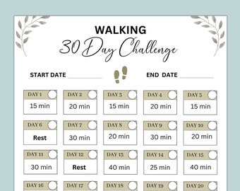 30 Day Walking Challenge | 30 Day Challenge Printable |30 Day Habit Tracker| 30 Day Goal Tracker | 30 Day Tracker| Printable PDF | US Letter