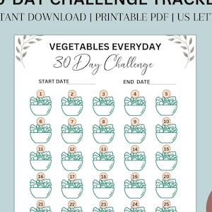 Vegetables Everyday Challenge| Printable Weight Loss Journal |Weight loss Tracker| 30 Day Goal Tracker | 30 Day Tracker| Printable PDF