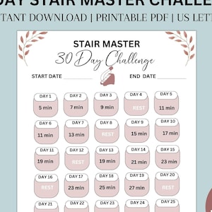 30 Day Stair Master Challenge Fitness Challenge 30 Day Goal Tracker