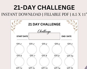 21 Day Challenge Tracker| 2023 Goal Planner| Habit Tracker| Healthy Habits | Printable & Fillable PDF| Digital Download | Challenge