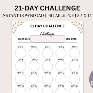 21 Day Challenge Tracker| 2023 Goal Planner| Habit Tracker| Healthy Habits | Printable & Fillable PDF| Digital Download | Challenge