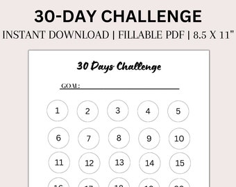 30 Day Challenge Tracker| 30 Day Challenge Printable |30 Day Habit Tracker| 30 Day Goal Tracker | 30 Day Tracker| Printable PDF | 30 Days
