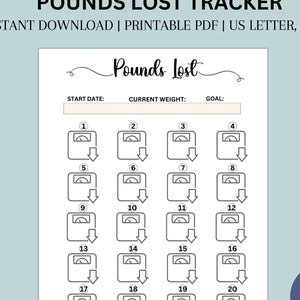 Weight Loss Tracker| 20 lbs | Printable weight loss tracker |Weight Loss Journal | Pound Loss | Fat Loss Tracker| Printable PDF | Us Letter