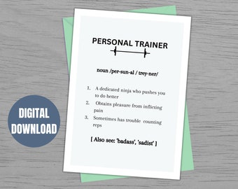 Personal Trainer Card| Gym Card for Him Her| Trainer Thank You| PT Card| Gym Birthday Card| Gym Gifts | Funny Gym Card| Digital Download