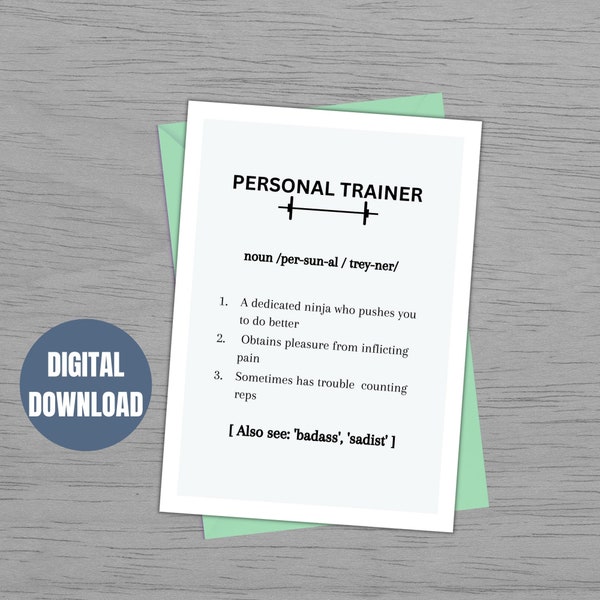 Personal Trainer Card| Gym Card for Him Her| Trainer Thank You| PT Card| Gym Birthday Card| Gym Gifts | Funny Gym Card| Digital Download