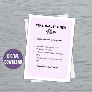 Persoonlijke Trainerkaart| Gymkaart voor haar| Damestrainer Bedankt | PT-kaart| Gym verjaardagskaart| Gymcadeaus | Grappige sportschoolkaart| Digitaal downloaden
