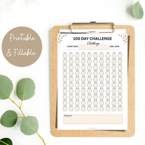 100 Day Challenge Tracker| habit tracker pdf | Habit Tracker| Goal Setting| Healthy Habits | Printable & Fillable PDF| Instant Download