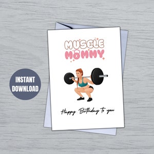 Muscle Mommy Gym Card, Regalos de gimnasio, Tarjeta de gimnasio para ella, Tarjeta de cumpleaños, Tarjeta de gimnasio divertida, Cumpleaños de gimnasio, Tarjeta de gimnasio imprimible, Descarga digital