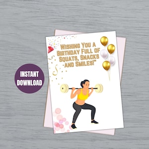 Gym meisje verjaardagskaart, sportschool geschenken, sportschool kaart voor haar, verjaardagskaart, grappige sportschool kaart, sportschool verjaardag, afdrukbare sportschool kaart, digitale download