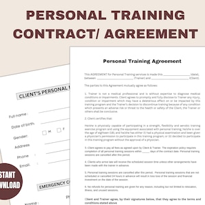 Personal Training Agreement contract| Client Intake Form| Training services| Personal Trainer Templates| Personal Training Form| PDF Form