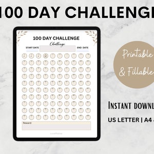 100 Day Challenge Tracker| habit tracker pdf | Habit Tracker| Goal Setting| Healthy Habits | Printable & Fillable PDF| Instant Download