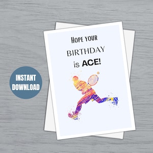 Tennisverjaardagskaart| Tennisliefhebbers kaart| Sport wenskaart tenniskaart voor hem| Afdrukbare fitnesskaart | Direct digitaal downloaden | Pdf