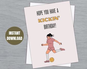 Afdrukbare voetbalverjaardagskaart | Digitale digitale kaart met voetbalthema| Voetbal Voetbal Verjaardagscadeau Haar| Verjaardagskaart voor voetballers| voetbal