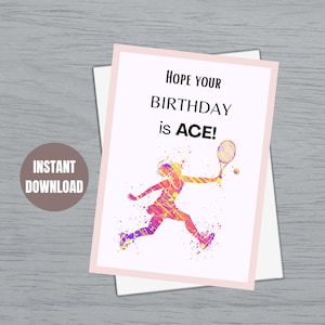 Carte d'anniversaire de tennis | Carte d'amateurs de tennis| Carte de vœux sport Carte de tennis pour elle | Carte de remise en forme imprimable | Téléchargement numérique instantané | PDF