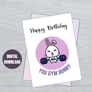 Gym Bunny Card Gym Gifts Gym Card for Her Gym Birthday Card Funny Gym Card Fitness Card Printable Gym Card Weightlifting  Instant Download