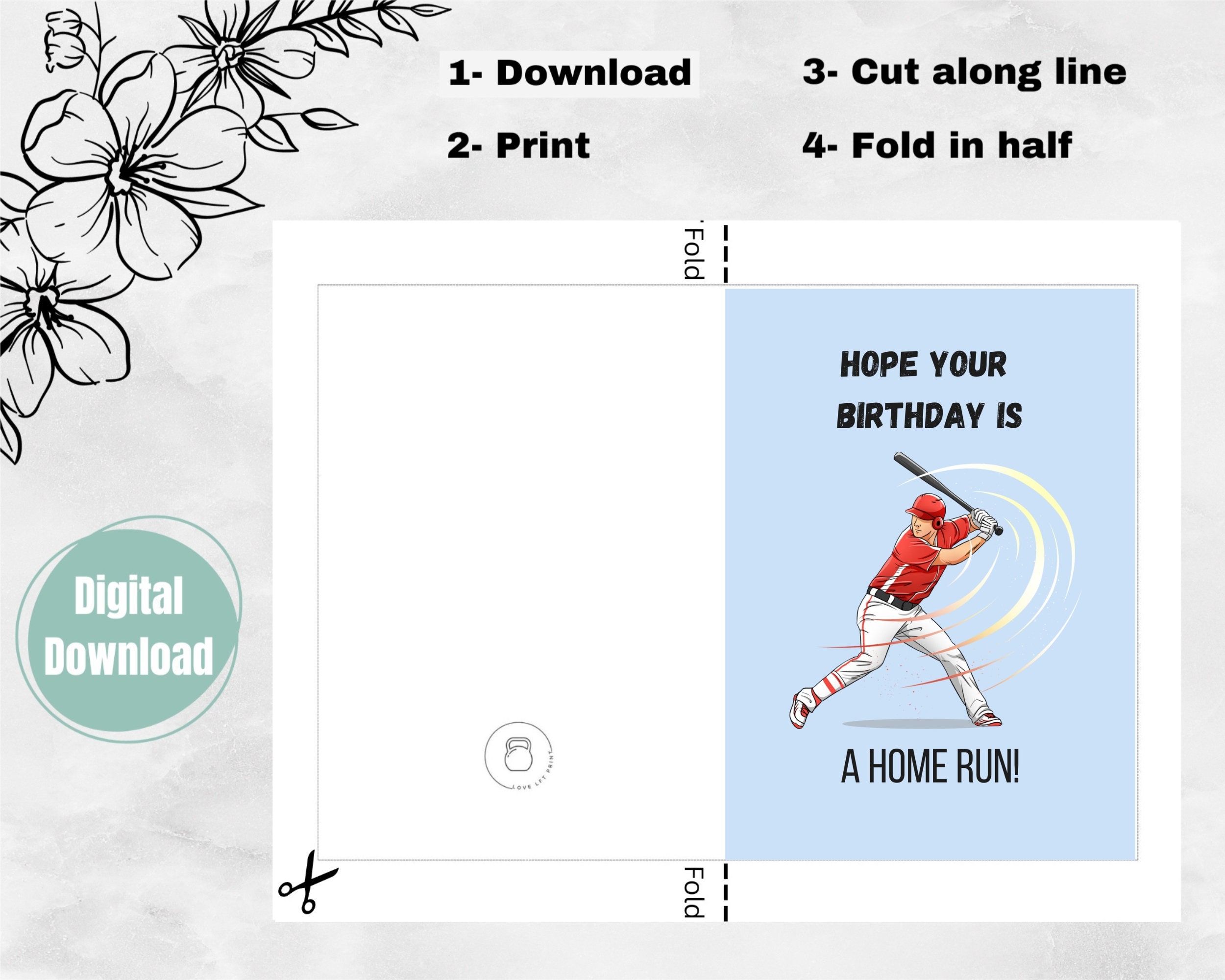 Printable Baseball Themed Birthday Card Gift for Baseball Lovers ...
