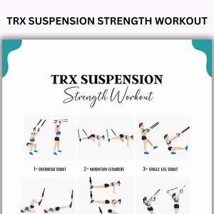 TRX Suspension Exercise Guide, Trx workout, TRX Fitness Challenge, Flat Stomach workout, Printable Trx exercise, Instant Download PDF A4&Us