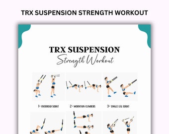 Guía de ejercicios de suspensión TRX, entrenamiento TRX, reto de fitness TRX, entrenamiento para abdomen plano, ejercicios TRX imprimibles, descarga instantánea en PDF A4 y US