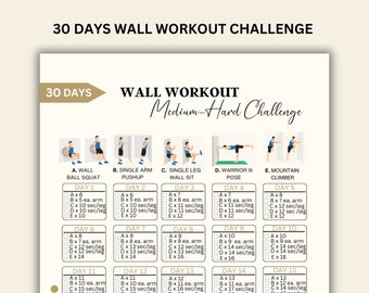 30 Day Wall Exercise challenge, Printable Wall Exercise , Home Workout Challenge, Wall Pilates Guide, Wall Workout Guide, Printable workout