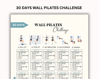 30 Day Challenge Wall Pilates Workout, Wall Exercise for Women, Home Workout Challenge, Flat Stomach Challenge, Instant Download, Printable